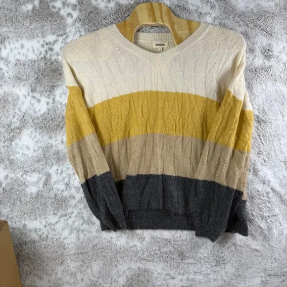 Adora 1X Sweater Striped V-Neck Acrylic Blend Pullover Colorblock Knit - Picture 3 of 8